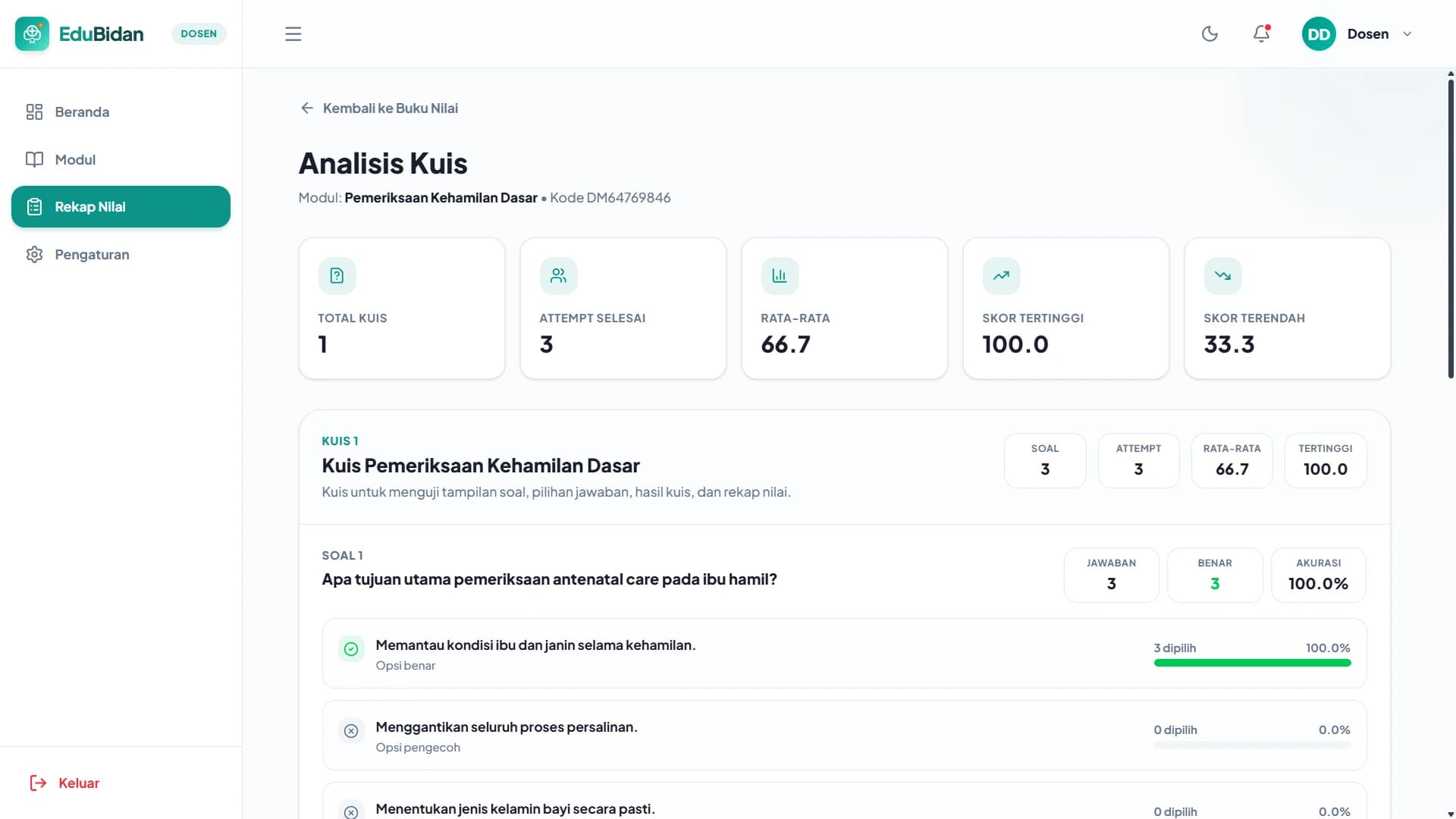 EduBidan - Lecturer Quiz Analytics